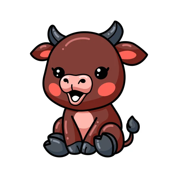 Vector Ilustración Lindo Bebé Toro Dibujos Animados Sentado — Vector de stock