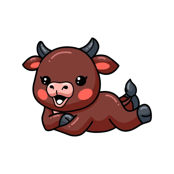 Vector Illustratie Van Leuke Baby Stier Cartoon Leggen — Stockvector