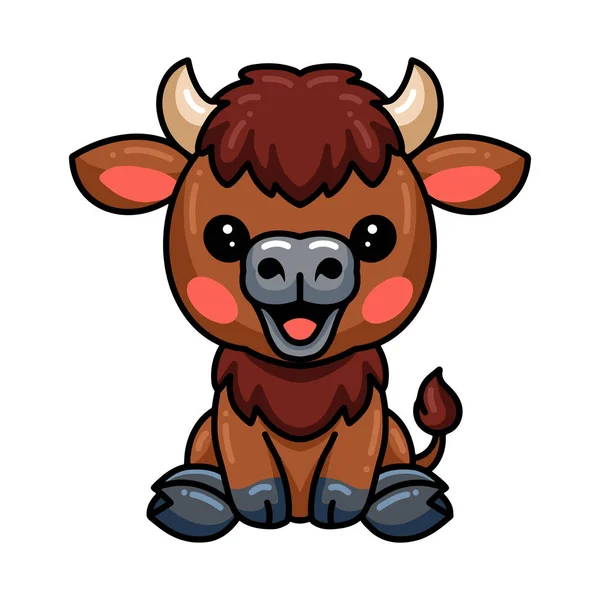 Vektor Illustration Von Cute Baby Yak Cartoon Sitzt — Stockvektor