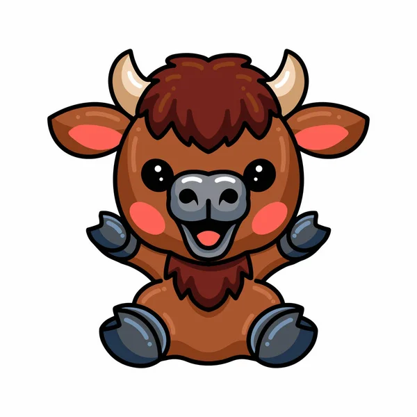 Vector Illustratie Van Schattige Baby Yak Cartoon Zitten — Stockvector