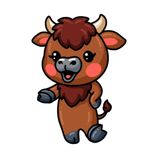 Vector Illustration Cute Baby Yak Cartoon Presenting — Stock Vector