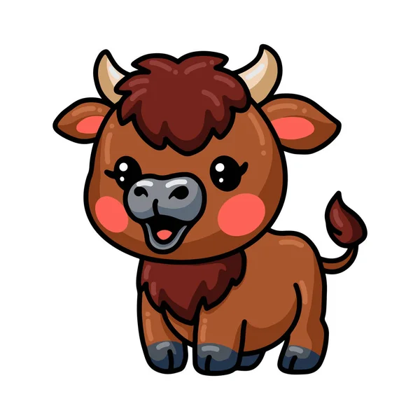 Vector Illustration Cute Happy Baby Yak Cartoon — Stock Vector