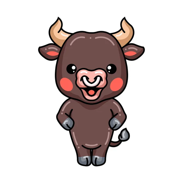 Vector Illustration Cute Baby Bull Cartoon Standing — Stock Vector