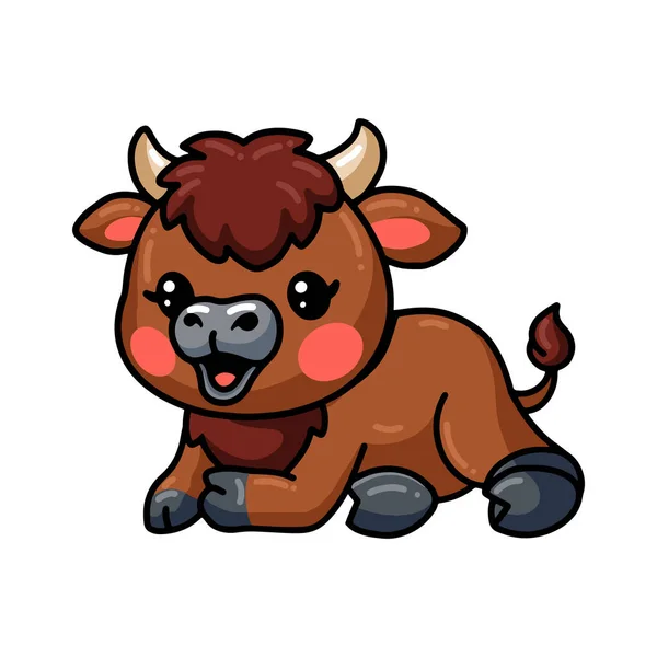 Vector Illustration Cute Baby Bison Cartoon Laying — Stock Vector