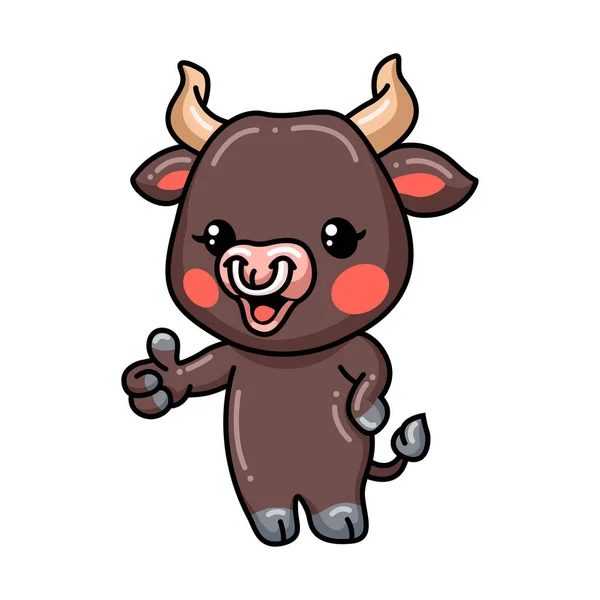 Vector Illustration Cute Baby Bull Cartoon Giving Thumb — Stock Vector