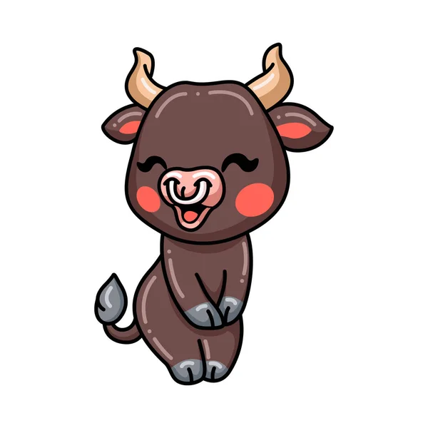 Vector Illustration Cute Baby Bull Cartoon Posing — Stock Vector