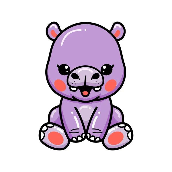 Ilustração Vetorial Bebê Bonito Hipopótamo Desenho Animado Sentado — Vetor de Stock