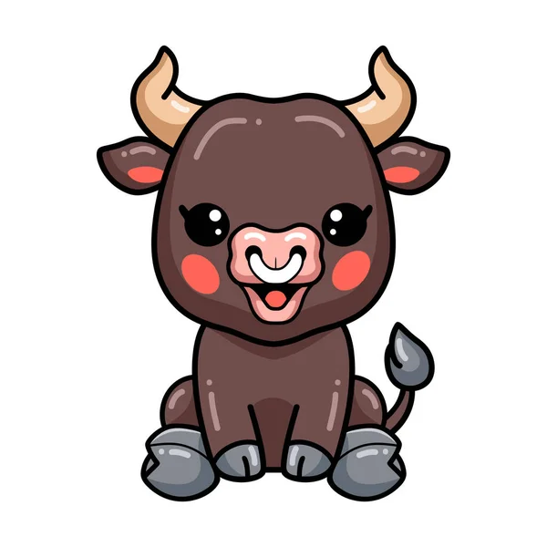 Vector Ilustración Lindo Bebé Toro Dibujos Animados Sentado — Vector de stock