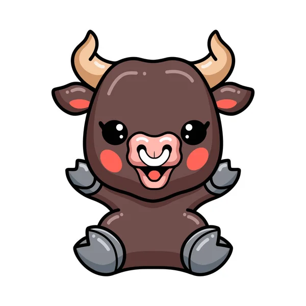 Vector Illustration Cute Baby Bull Cartoon Sitting — Stock Vector