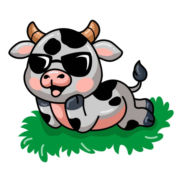 Vektorová Ilustrace Roztomilé Krávy Kreslené Ležící Trávě — Stockový vektor
