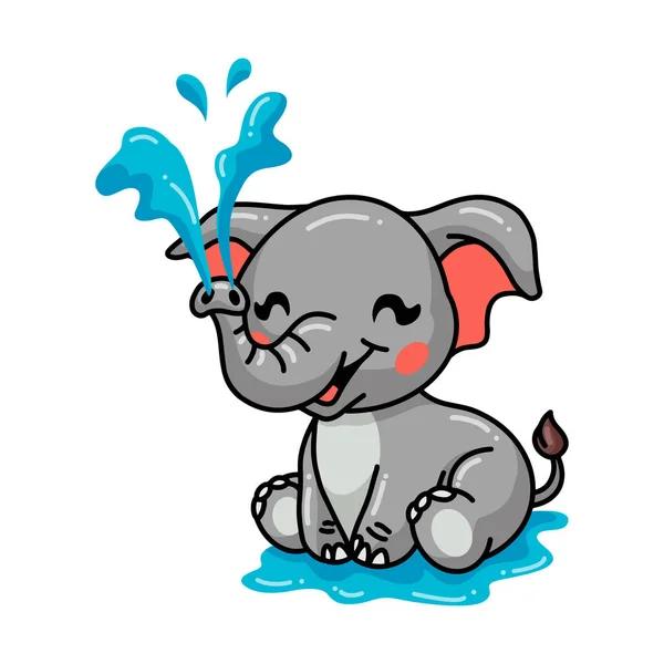 かわいい赤ちゃん象の漫画のベクトルイラスト水を噴霧 — ストックベクタ