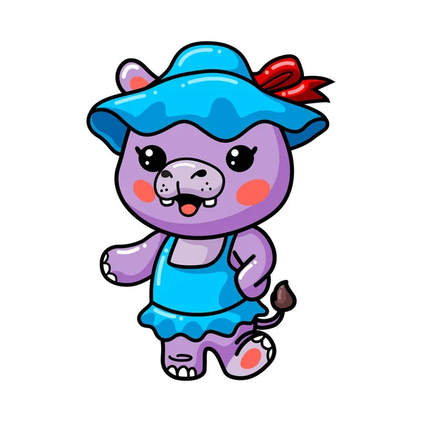 Vector Illustration Cute Baby Hippo Girl Cartoon Standing — Vetor de Stock