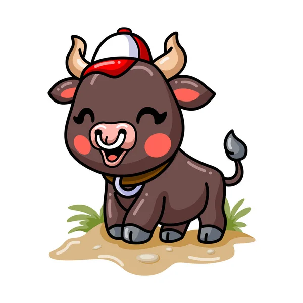 Vector Illustratie Van Schattige Baby Stier Cartoon Dragen Hoed — Stockvector