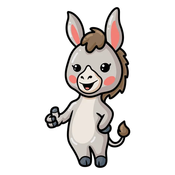 Vector Illustration Cute Baby Donkey Cartoon Giving Thumb — Vetor de Stock