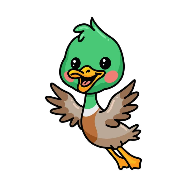 Vector Illustration Cute Little Duck Cartoon Flying — Stock Vector