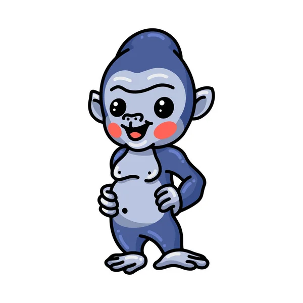 Vector Illustration Cute Baby Gorilla Cartoon Posing — Stock Vector