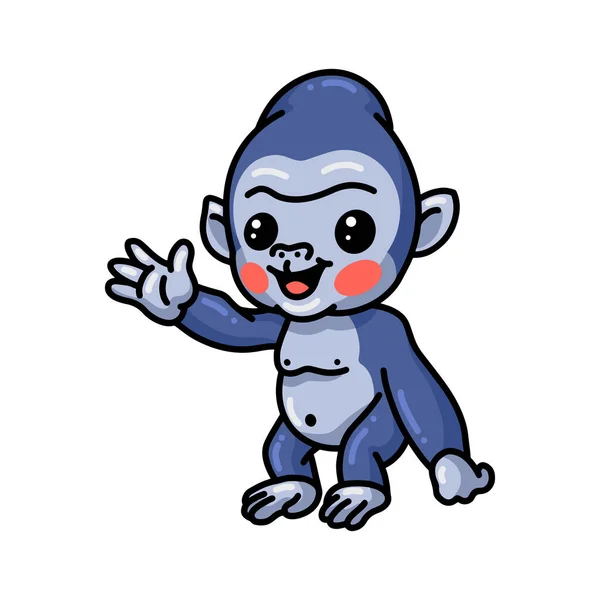 Vector Illustration Cute Baby Gorilla Cartoon Waving Hand — Stock Vector