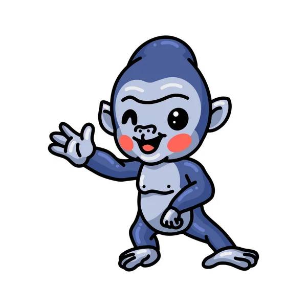 Vector Illustration Cute Baby Gorilla Cartoon Waving Hand — Stock Vector
