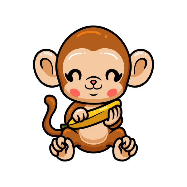 Vektor Illustration Von Cute Baby Monkey Cartoon Sitzt Mit Banane — Stockvektor