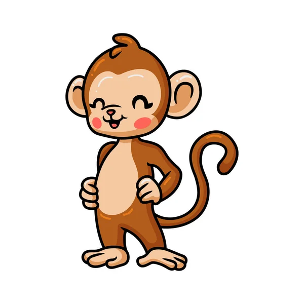 Vector Illustration Cute Baby Monkey Cartoon Posing — Stock Vector