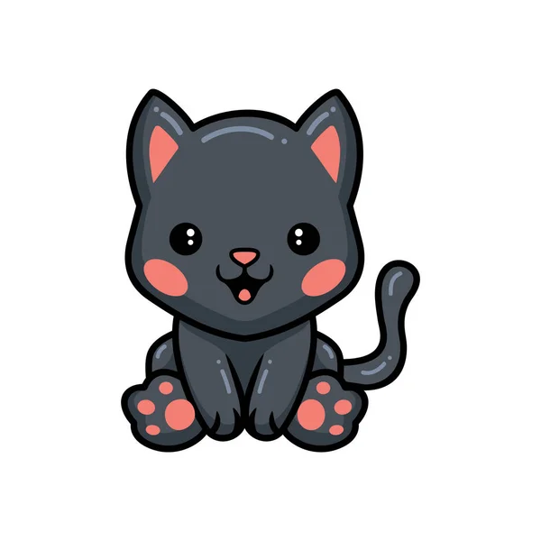 Ilustración Vectorial Lindo Gato Negro Pequeño Dibujos Animados Sentado — Vector de stock