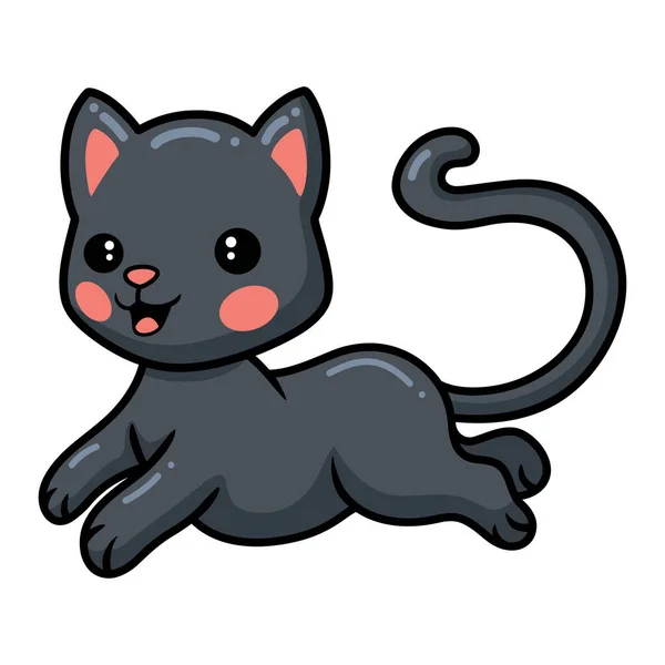 Διάνυσμα Εικονογράφηση Του Χαριτωμένο Μαύρο Μικρό Γάτα Κινούμενα Σχέδια Άλμα — Διανυσματικό Αρχείο