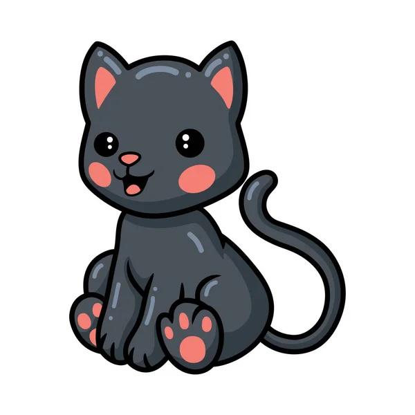 Ilustração Vetorial Bonito Preto Pequeno Gato Desenho Animado Sentado — Vetor de Stock