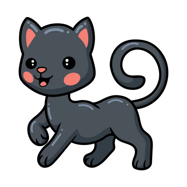 Εικονογράφηση Διάνυσμα Του Χαριτωμένο Μαύρο Μικρό Γάτα Κινουμένων Σχεδίων Που — Διανυσματικό Αρχείο