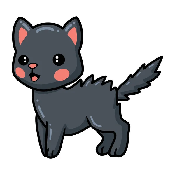Ilustração Vetorial Bonito Feliz Preto Pequeno Gato Desenhos Animados — Vetor de Stock