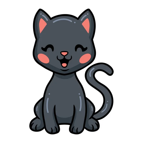 Διάνυσμα Εικονογράφηση Του Χαριτωμένο Μαύρο Μικρό Γάτα Κινούμενα Σχέδια Συνεδρίαση — Διανυσματικό Αρχείο
