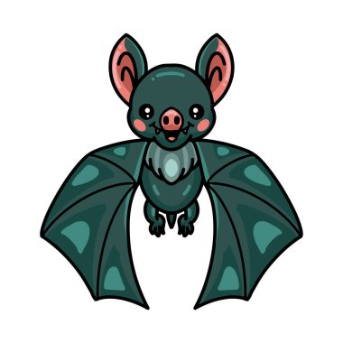 Uçan şirin yeşil yarasa çizgi filminin vektör çizimi