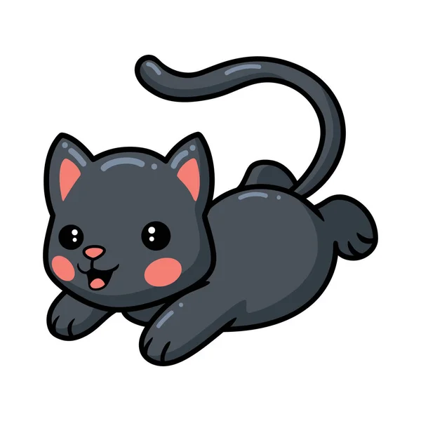 Διάνυσμα Εικονογράφηση Του Χαριτωμένο Μαύρο Μικρό Γάτα Κινούμενα Σχέδια Άλμα — Διανυσματικό Αρχείο
