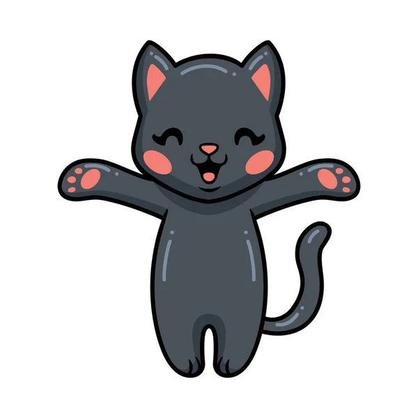 Ilustração Vetorial Bonito Preto Pequeno Gato Desenho Animado — Vetor de Stock