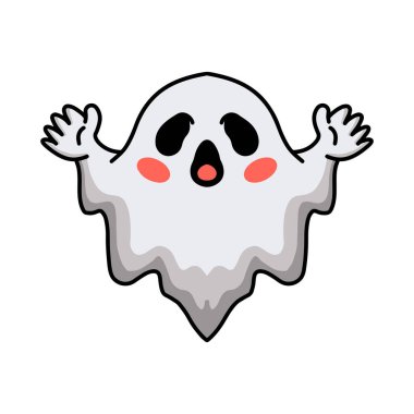 Çizgi filmlerdeki şirin cadılar bayramı beyaz hayaletinin temsilcisi el kaldırıyor.