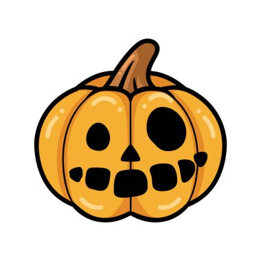 Karikatür turuncu balkabağı ve korkunç yüz ifadesi.