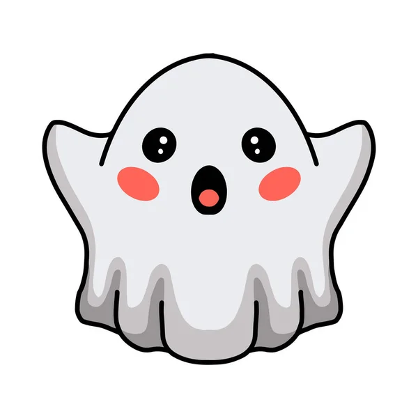 Ilustración Vectorial Dibujos Animados Lindo Halloween Blanco Fantasma Levantando Manos — Vector de stock