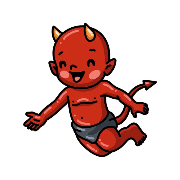 Vektor Illustration Des Niedlichen Kleinen Teufels Cartoon Winkende Hand — Stockvektor