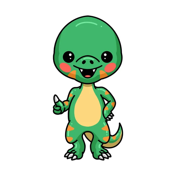 Vector Illustration Cute Little Dinosaur Cartoon Giving Thumb — Stock Vector