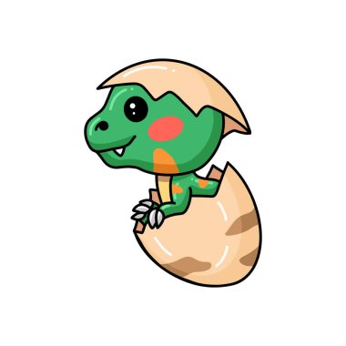 Yumurtadan çıkan şirin küçük dinozor karikatürünün vektör çizimi