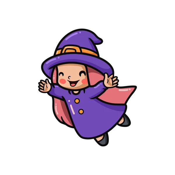 Wektor Ilustracja Cute Little Witch Girl Kreskówki Pozowanie — Wektor stockowy