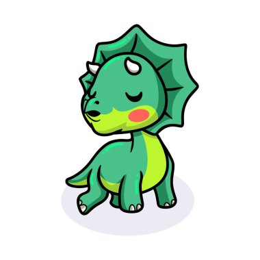 Küçük sevimli triceratops dinozor karikatürünün vektör çizimi. Öpücük ver.