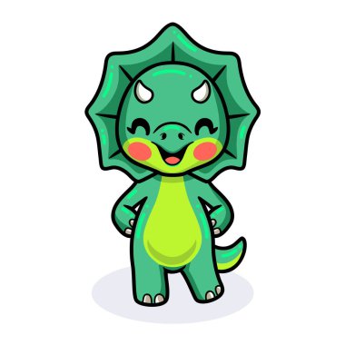 Küçük şirin triceratops dinozor çizgi filminin vektör çizimi ayakta duruyor.