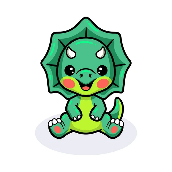 Wektor Ilustracja Cute Little Triceratops Dinozaur Kreskówki Siedzi — Wektor stockowy