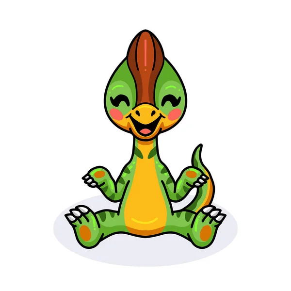 Vector Illustratie Van Leuke Kleine Parasaurolophus Dinosaurus Cartoon Zitten — Stockvector