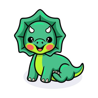 Küçük şirin triceratops dinozor çizgi filminin vektör çizimi.