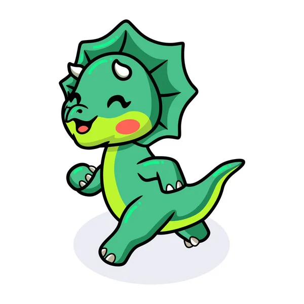 Vektor Illustration Von Niedlichen Kleinen Triceratops Dinosaurier Cartoon Läuft — Stockvektor