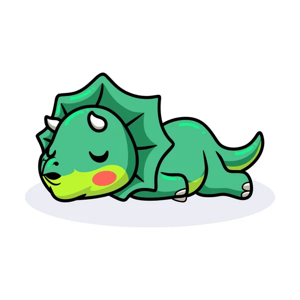 Vector Illustratie Van Leuke Kleine Triceratops Dinosaurus Cartoon Slapen — Stockvector