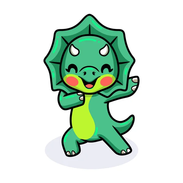 Vector Illustratie Van Leuke Kleine Triceratops Dinosaurus Cartoon Dansen — Stockvector