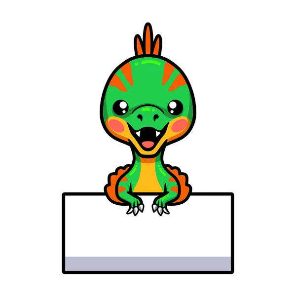 Vector Illustration Cute Little Oviraptor Dinosaur Cartoon Blank Sign — Stock Vector