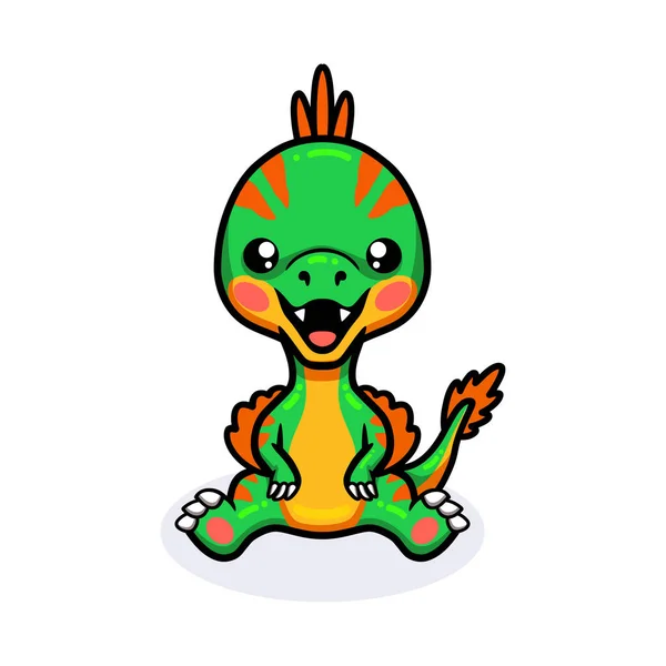 Vector Illustratie Van Schattige Kleine Oviraptor Dinosaurus Cartoon Zitten — Stockvector